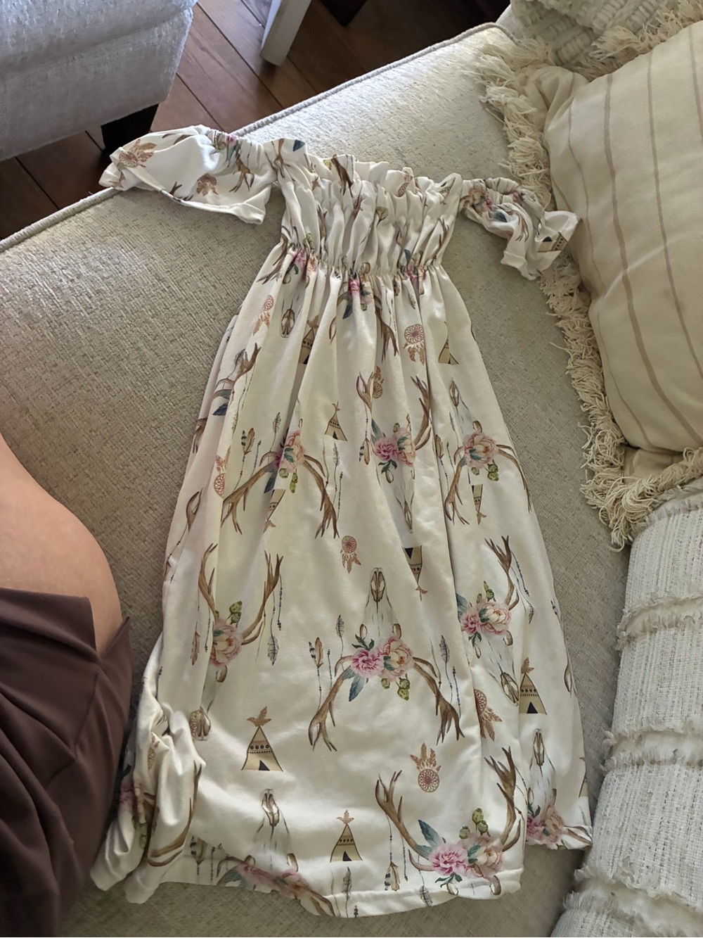 Girls White Floral Teepee Print Smocked Dress
